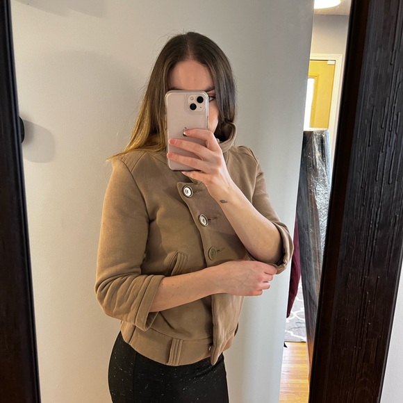 Aritzia Community Moto Jacket Tan Funnel Neck Pea Coat - Picture 3 of 6